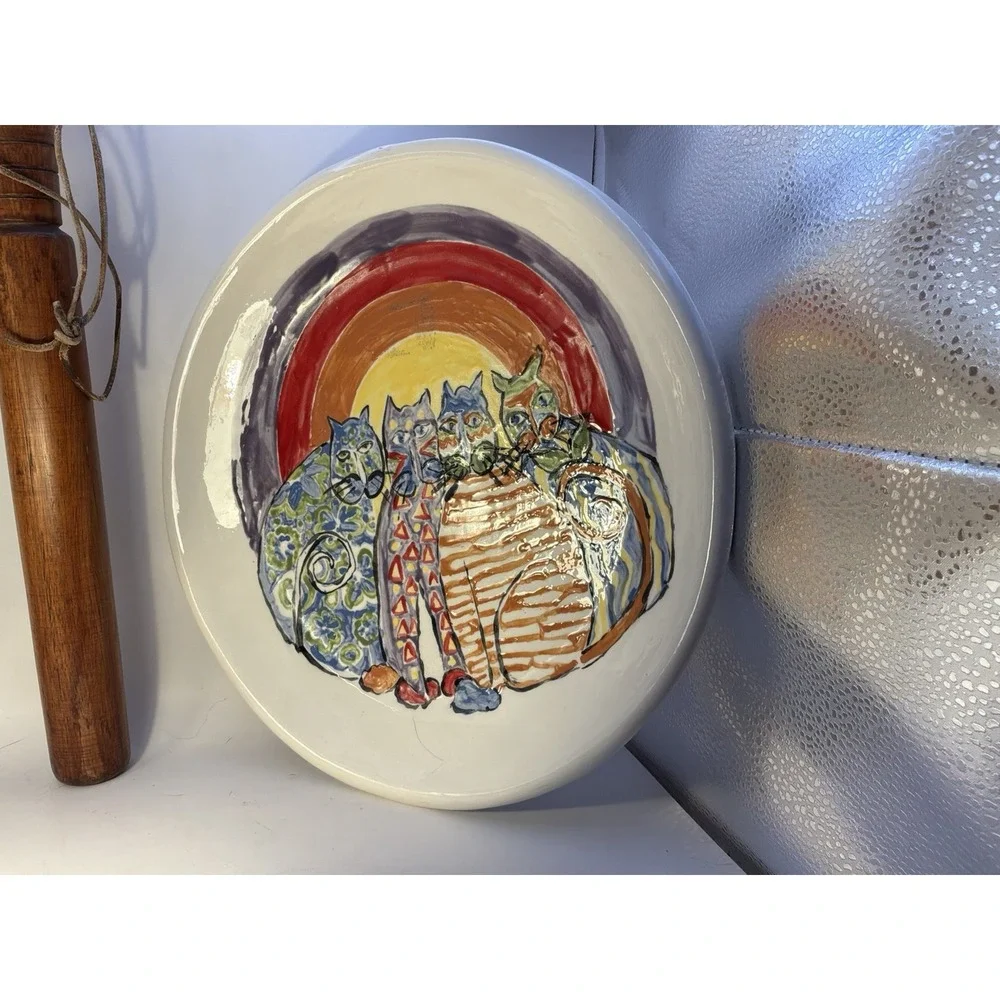 Hand Painted Cat Platter Original Colorful Craft Core 22